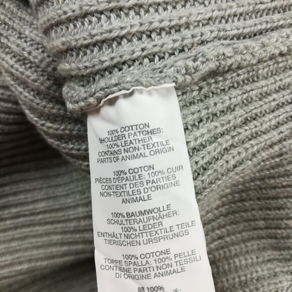 J Crew Sweater Ribbed Cotton Military Leather Shoulder Patches Gray Mens Large - Picture 5 of 11